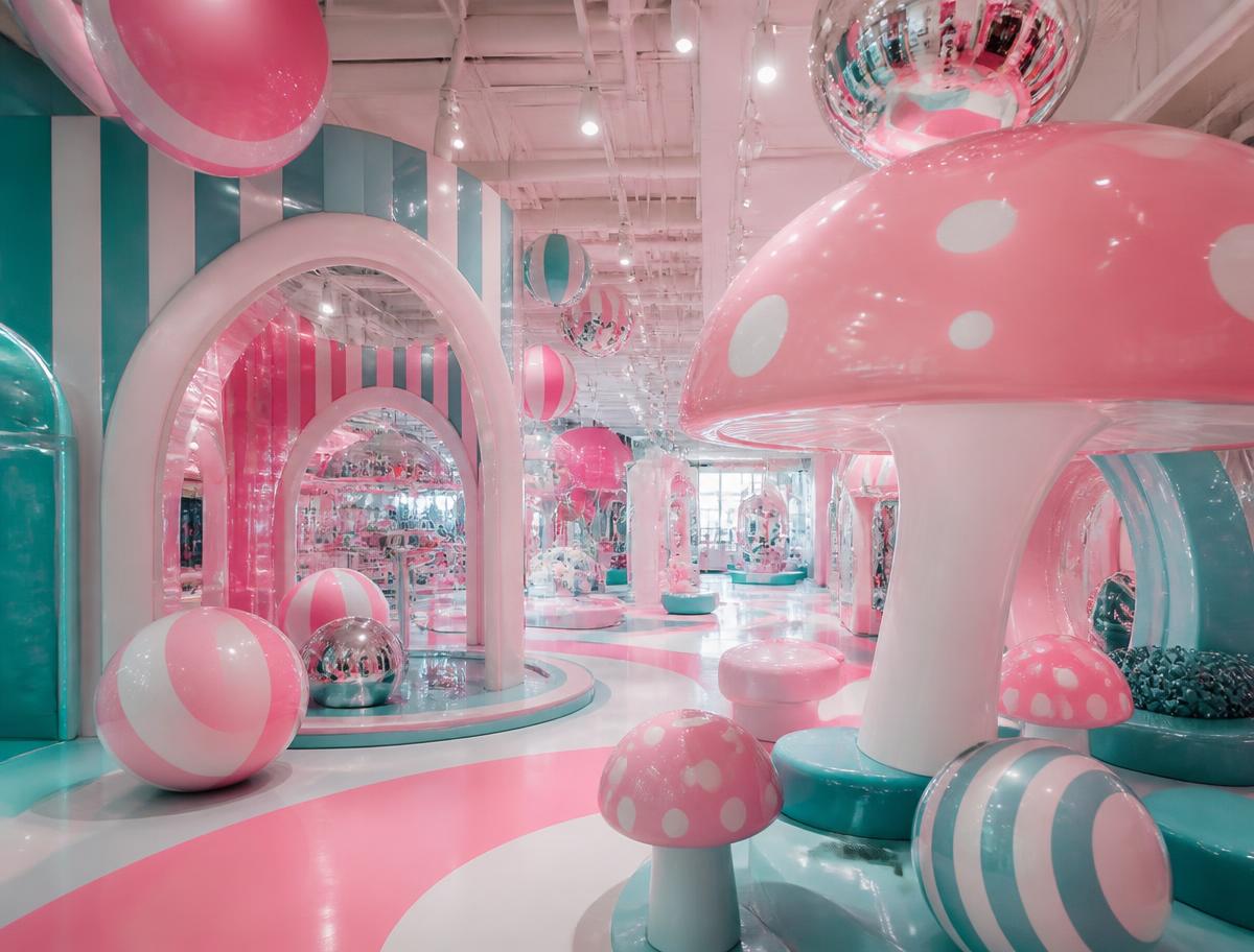 Immersive candy-styled children's play world and photo zone at a kids' party in the UAE